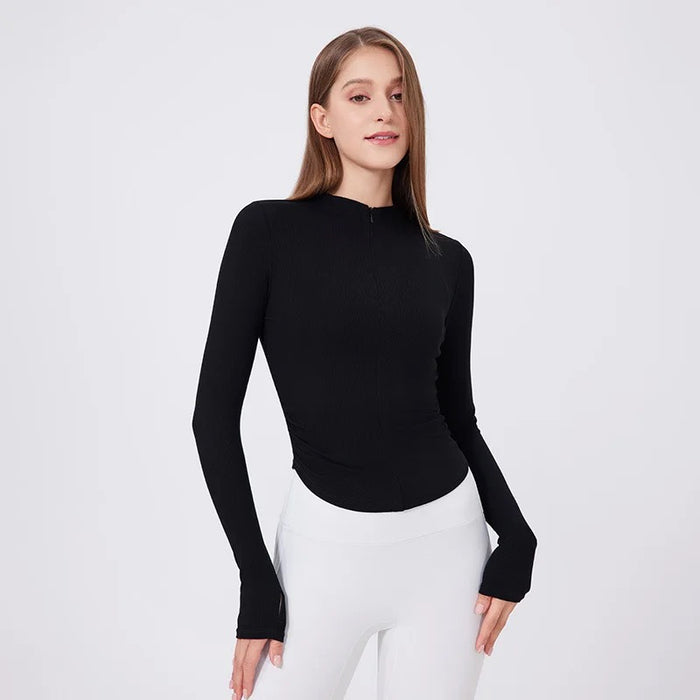 Ribbed Front Zip Top (Black)