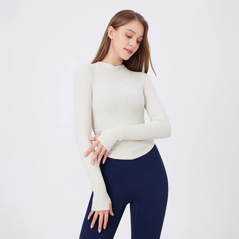 Ribbed Front Zip Top (Cream)